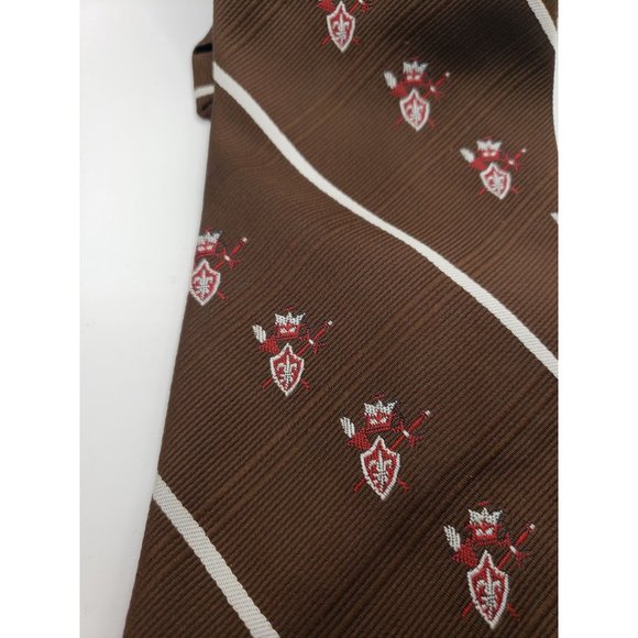 Vintage Brown W/ armour in Stripe Golden Clasp by Prince Consort 60's Poly Tie - Picture 7 of 8